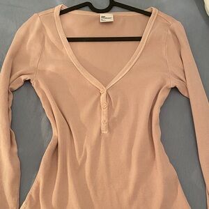 TNA Long Sleeve V-Neck Top - Soft Pink